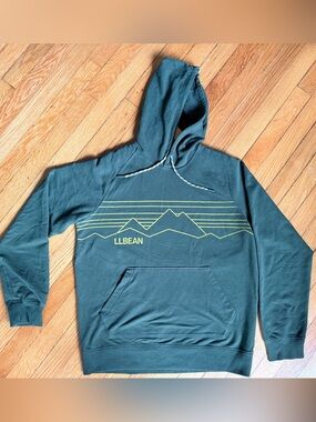 L.L. Bean Men’s Forest Green Hoodie with Yellow Mountain Graphic
